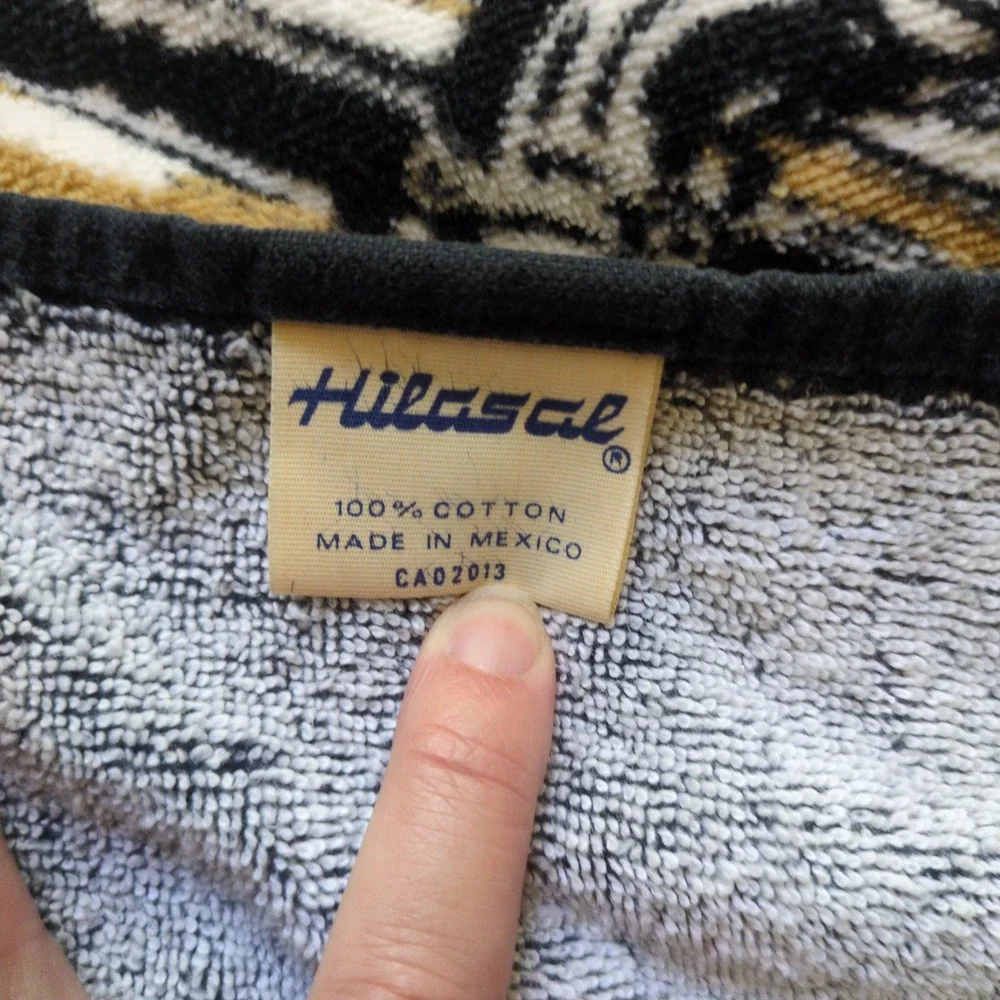 Vtg Hilasal Travel Passport Beach Towel Black White Striped Nautical 64x35